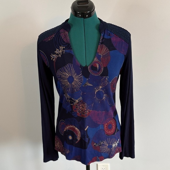 Desigual Tops - DESIGUAL Long Sleeve Top - Blue and Purple Floral